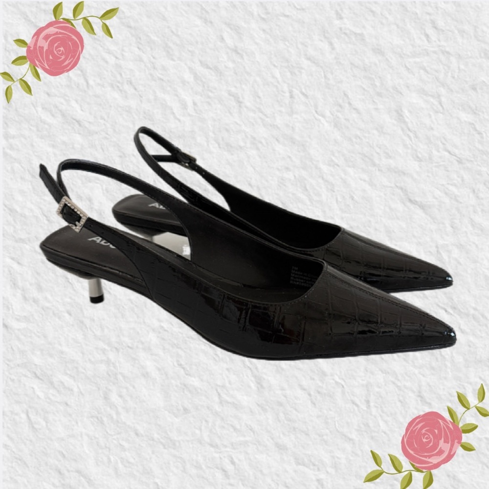 New Abound Lidia Black Slingback Kitten Heel Pump
